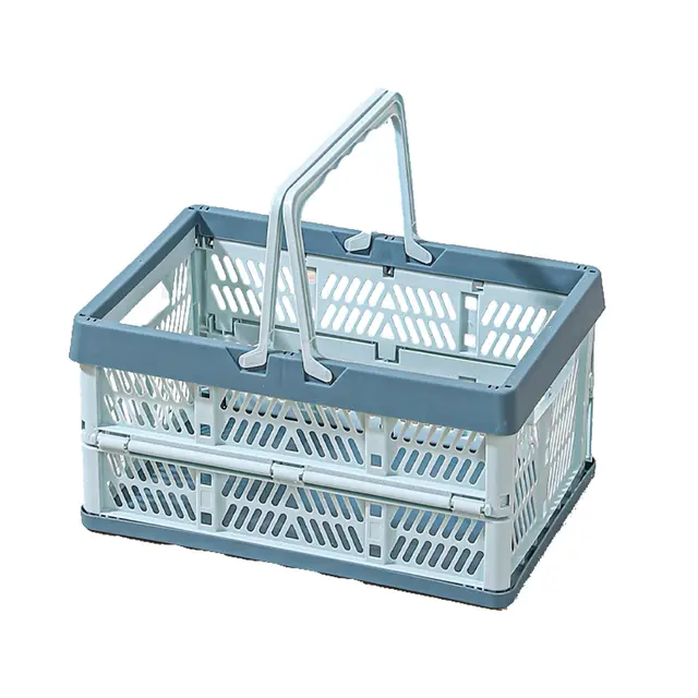 Klein Klappboxen Faltbar Aufbewahrungskiste Einkaufskorb aus Kunststoff Aufbewahrungskorb 30 x 20 x 15.5 cm für Küche Bad Büro Schlafzimmer Schrank (Klares Wassergrün)
