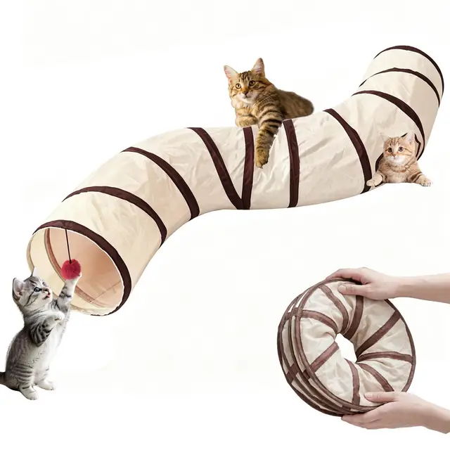 Katzentunnel S-förmig mit Spielzeugball, Faltbarer Katzenspielzeug Selbstbeschäftigung Katzentunnel Katzenhöhle für Katzen, Kaninchen, Meerschweinchen, Frettchen (123 x 25cm)