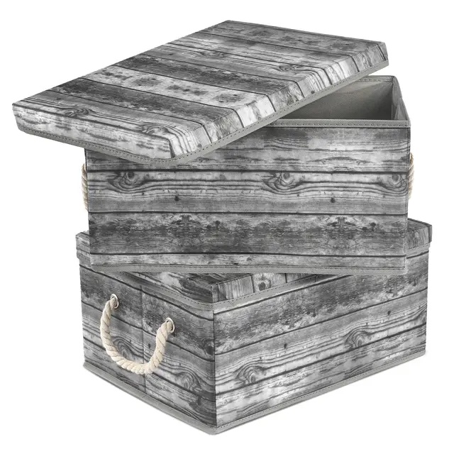 Sorbus® Aufbewahrungsbox-Set mit Deckel, Tragegriffen, faltbarer Rahmen, rustikale Holzmaserung, ideal für Spielzeug, Erinnerungsstücke, Schrank, Büro, Schlafzimmer, 2er-Pack (Holzbox-Set – grau)