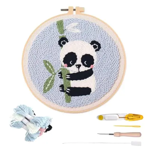 sixhaobu punch needle set panda blau