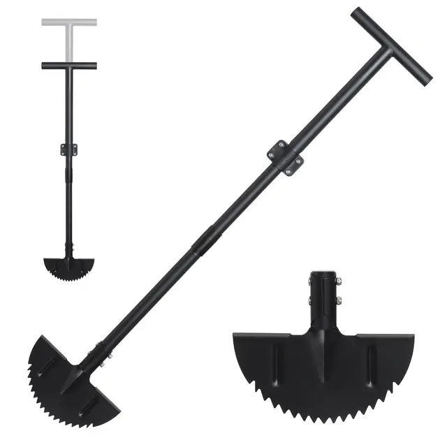 Rasenkantenstecher mit Verstellbarem Griff, Manueller Kantenschneider Schwarz 86-106cm, Professioneller Scharfer Sägezahn Halbmond Rasenschäler für Gehwege, Beete, Gartenkanten Hof