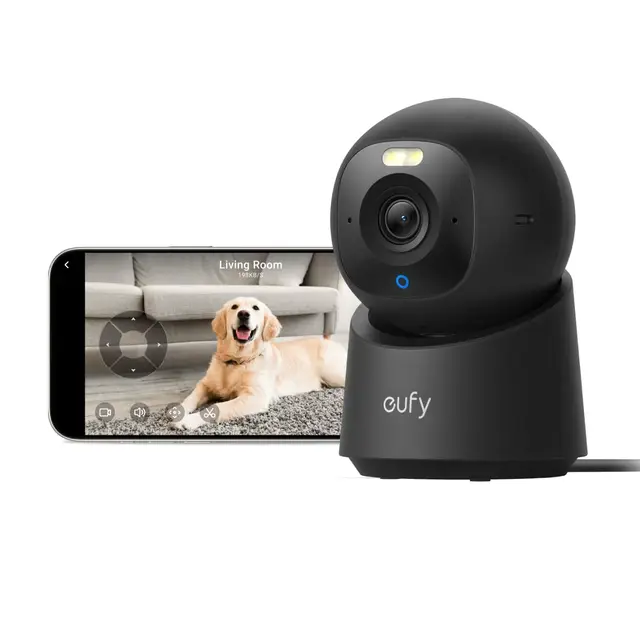 eufy Innenkamera E30, neueste Generation, 4K 8MP UHD Sicherheitskamera, 360° Abdeckung, 6× optischer Zoom, Farbnachtsicht, KI-Erkennung Mensch/Tier/Weinen, Auto-Tracking Mensch/Tier, HomeKit, Schwarz