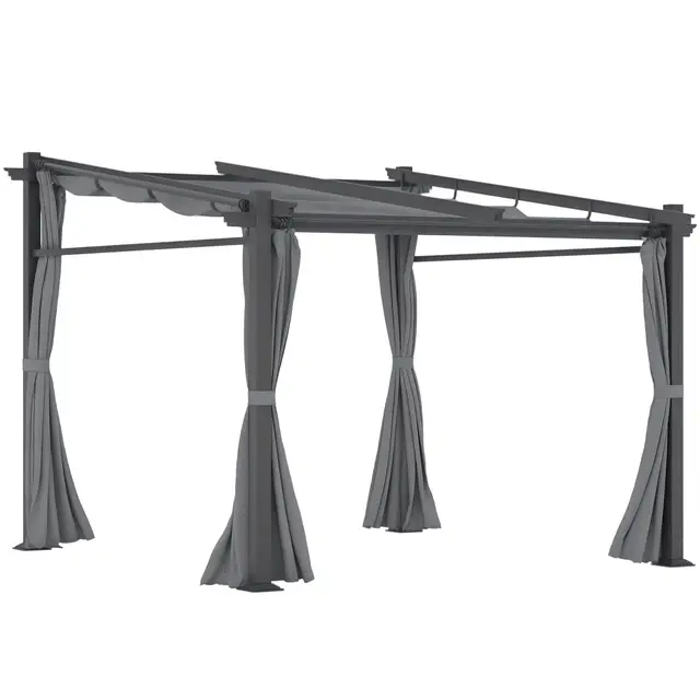 Outsunny Terrassendach Pergola ca. 3x3m Terrassendachung Garten Pavillon Aluminium, Wandmontage, Gartenpavillon mit Verstellbares Dach, UV Schutz, Sonnenschutz für Terrasse und Garten, Dunkelgrau