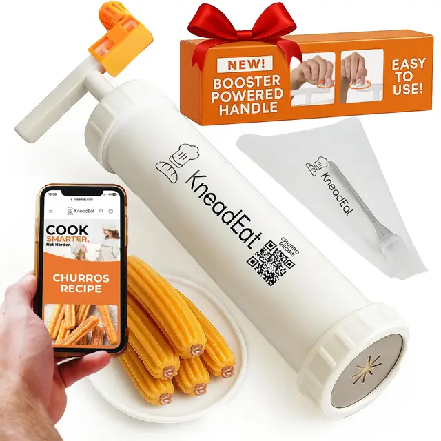 KneadEat Churro Maker Kit Mit Booster-Betriebenem Griff Churrera Und Spritzbeutel Churros Füller Einfacher QR-Rezept Zum Zubereiten Befüllen Eigener Zu Hause - Kneadeat Cookie Press