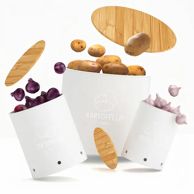 Kartoffel Aufbewahrungsbox, 3er Set Kunttsoff Vorratsdosen für Kartoffel Zwiebel knoblauch Aufbewahrung, Stapelbare Kartoffelbox Aufbewahren Küche mit Frischebelüftung