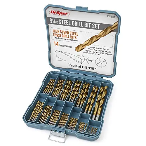Hi-Spec 99 tlg. HSS Spiralbohrer Set in 14 Größen von 1mm bis 10mm für Holz, Metall, Kunststoff in Aufbewahrungskoffer, Bohrerbit Set Zubehör für Bohrschrauber.
