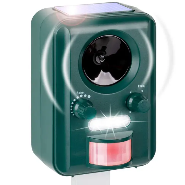 VOSS.sonic 2000 Ultraschall Abwehr mit Solarbetrieb und Blitz gegen Katzen, Hunde, Marder, Tierabwehr, Katzenschreck Hundeschreck Marderschreck