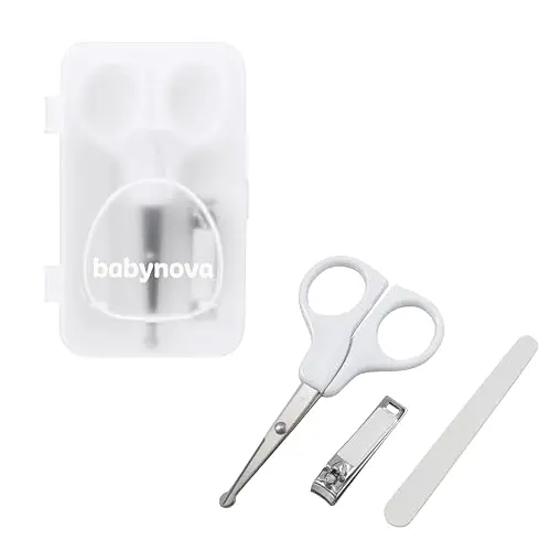 babynova Maniküre Set für Babys – Sicheres Baby Nagelpflege Set mit Schere mit abgerundeten Spitzen, Nagelknipser & Feile – Hygienische Aufbewahrungsbox für Reisen & den täglichen Gebrauch – BPA-frei