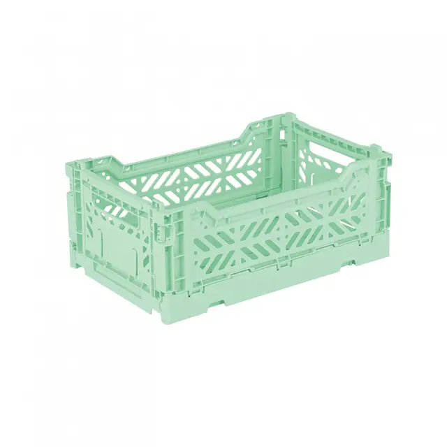AYKASA Klappkiste, stabile Faltkiste aus Kunststoff, stapelbar, Warm Mint, Mini (27x17x11cm)