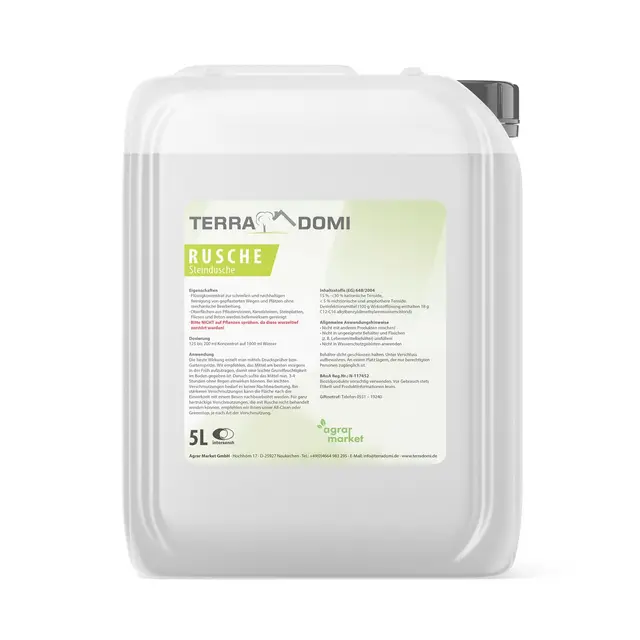 Terra Domi Rusche Steindusche, 5 L Konzentrat, Steinreiniger für bis zu 2000 m², Reinigungsmittel für saubere Wege & Plätze, Wegerein, biologisch abbaubar