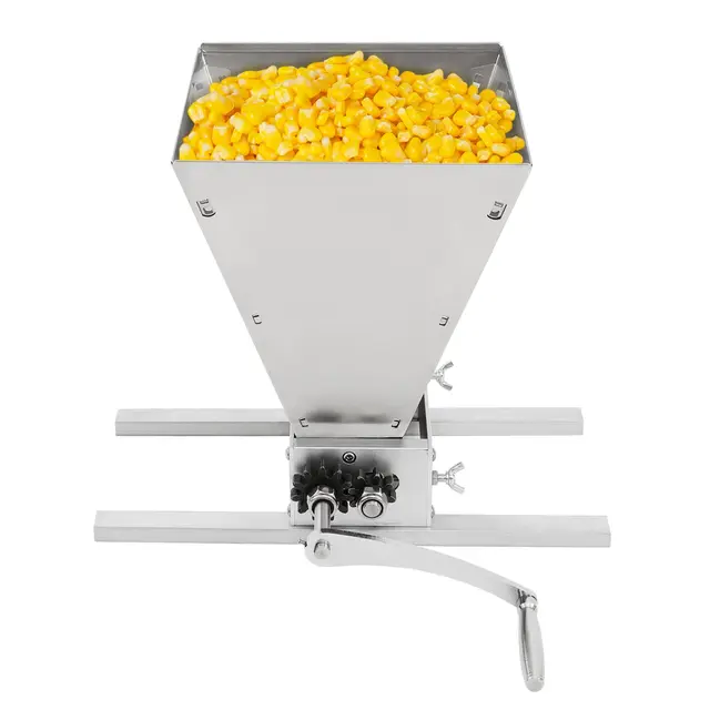 Manuelle Getreidemühle aus Edelstahl, Verstellbarer Mahlspalt 0-0,1 Zoll, 3,3L Trichter, Flockenquetsche mit Kurbel, für Bierbrauen, Haferflocken, Vollkorn