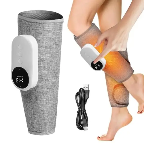 Beinmassagegerät Kabellos mit Heizfunktion und Vibrationsfunktionen, Wadenmassagegerät mit 3 Modi und Intensitäten, Luftkompression, Heißdruckmassagegerät für Durchblutung Muskelentspannung