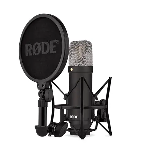 RØDE NT1 Signature Series Großmembrankondensatormikrofon mit Schockhalterung, Popschutz und XLR-Kabel für Musikproduktion, Gesangsaufnahmen, Streaming und Podcasting (Schwarz)