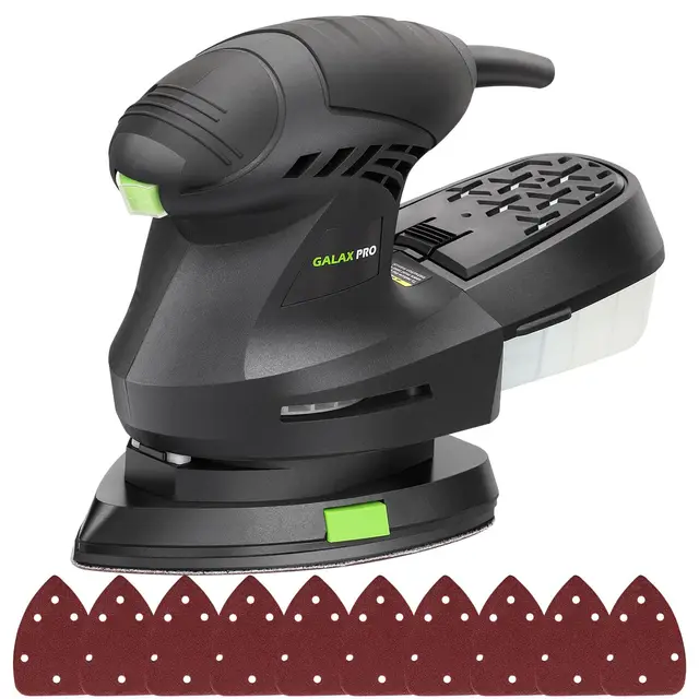 GALAX PRO 200W Detail Schleiber - 12000 OPM Electric Orbital Schleifer gepaart mit Staubsammlung und 10 Sandpapierstücken