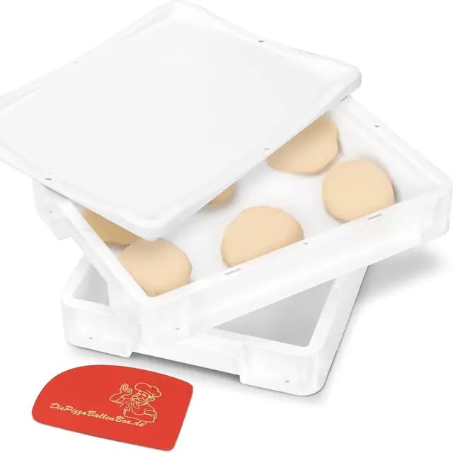 Pizzaballenbox 2er Set – Made in Germany – Gärbox 30x40x8 cm mit 1 Deckel – lebensmittelechte & BPA-freie Teigbox für Pizzateigballen – stapelbar & robust – (weiß)