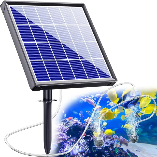 Biling Teichbelüfter Sauerstoffpumpe für Teich Solar, 2,5W Solar Teichbelüfter Sauerstoffpumpe Air Aquarium mit Akk, Sauerstoff Teich Belüftungspumpe 3 Modi 2 Luftsteine für Gartenteich, Angeln