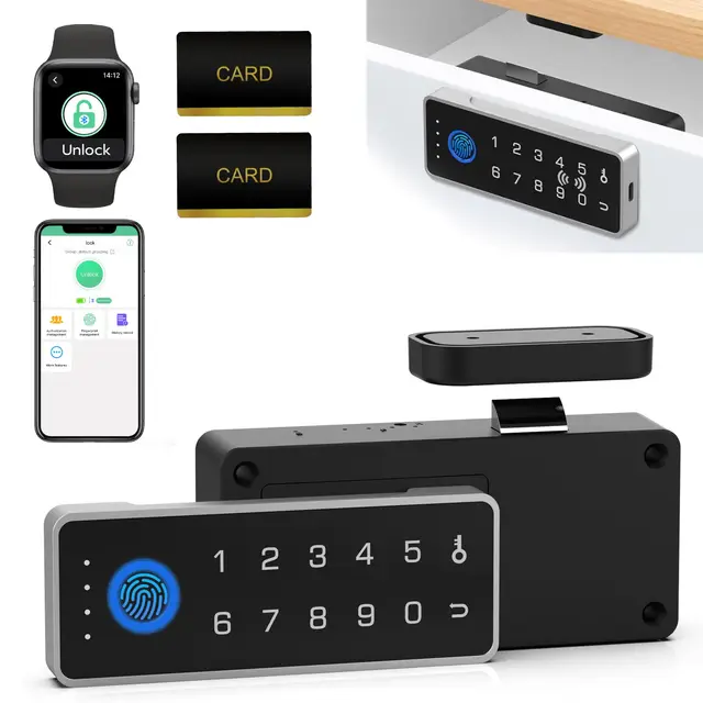 Smart Schubladenschloss mit Fingerabdruck-Passwort, eLinkSmart RFID-NFC, Kindersicherung mit App, perfekt für Likör-Aktenschränke, Schließfächer, Schränke, ohne Bohren, fixieren Sie alle, Horizontale