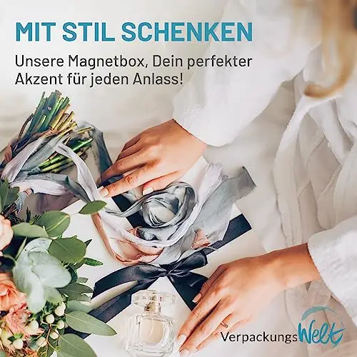 Geschenk-Box mit Deckel | 23 x 17 x 5 cm | Geschenk-Karton mit Magnet-Verschluss | Perfekt für Geburtstag, Hochzeit, Weihnachten, Geburt | Geschenk-Verpackung in Weiß