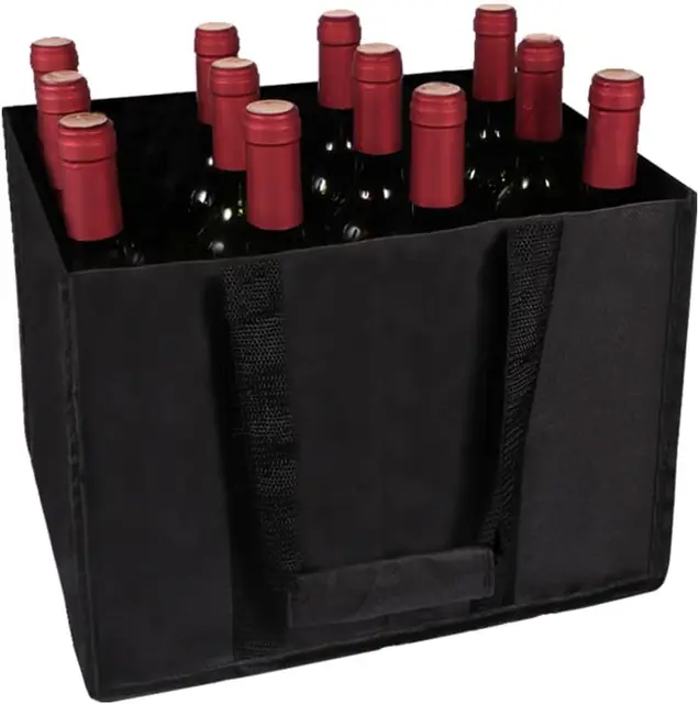 Flaschenträger für 12 Flaschen – Robuster Flaschenkorb aus Klappbarer Getränketräger mit 12 Fächern für Wein, Bier & Wasserflaschen (Tragekorb mit Klettverschluss, lieblingskorb, carrybag)