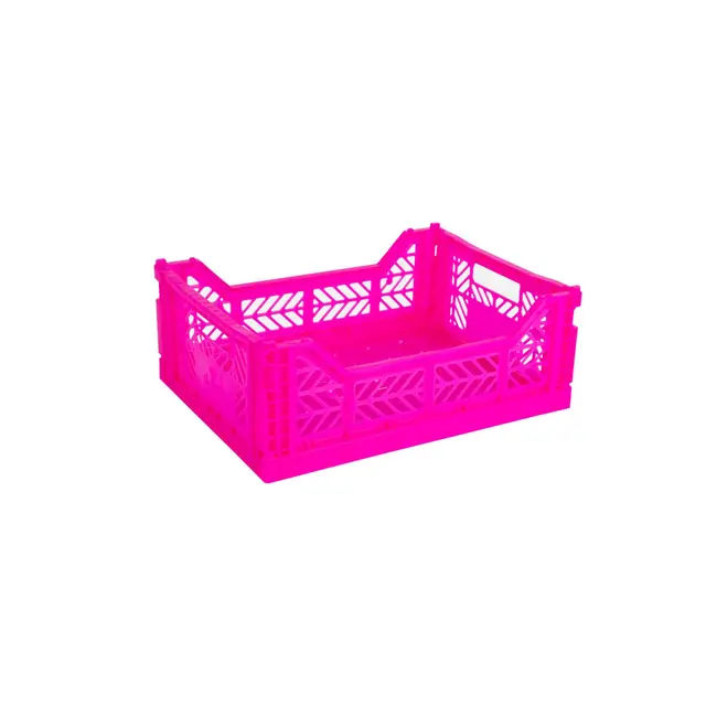 AYKASA Klappkiste, stabile Faltkiste aus Kunststoff, stapelbar, Neon Pink, Midi (40x30x14cm)