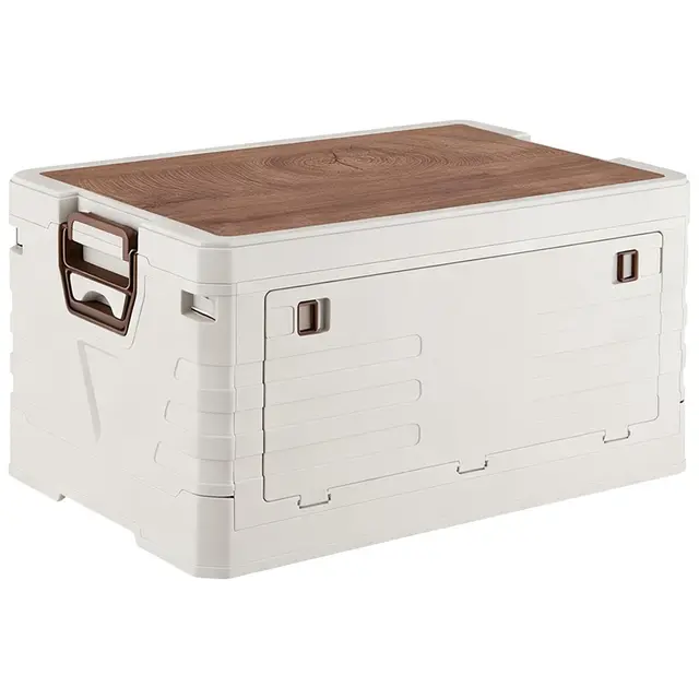 Allpax Outdoor Campingbox faltbar mit Holzdeckel, 50 Liter, creme, 53,0 x 35,0 x 29,0 cm, stapelbare Aufbewahrungsbox für Camping, Auto & Haushalt, Garten, Party & Picknick
