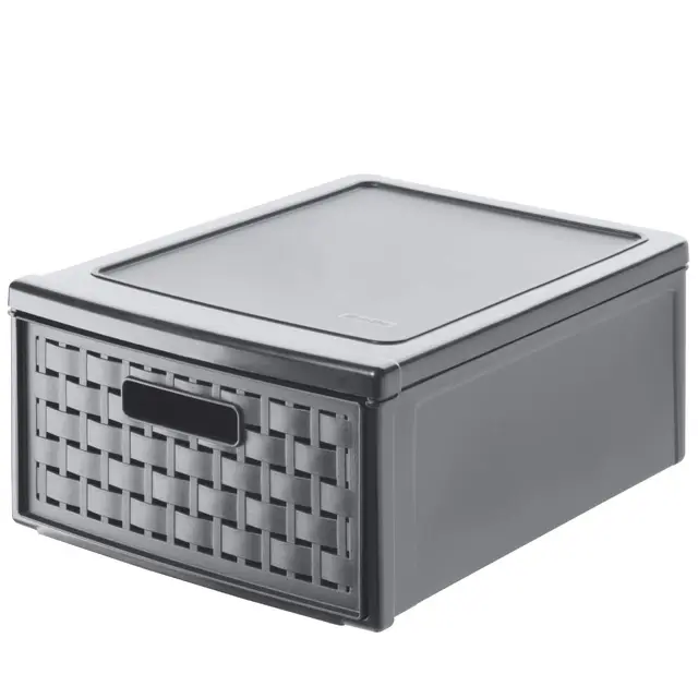 Rotho Country Schubladenbox 8.3l mit 1 Schub in Rattan-Optik, Kunststoff (PP) BPA-frei, anthrazit, klein/8.3l (35.0 x 26.0 x 14.5 cm)