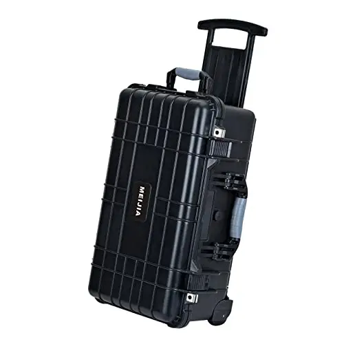MEIJIA Hartschalen-Kamerakoffer mit Rollen & Teleskopgriff – IP67Wasserdichter Hartschalen-Schutzkoffer für Kameraausrüstung, Schwarz, 55,9 x 35 x 23 cm