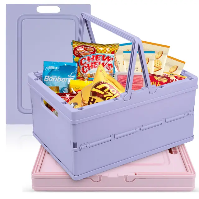 Klappboxen Faltbare Aufbewahrungskorb Klappkiste Groß 34.6x24.4x17cm Klappbox Klappkorb Klappkisten Aufbewahrungsbox mit Henkel Deckel für Schrank Badezimmer Schlafzimmer Küche Arbeitszimmer Büro 2Stk