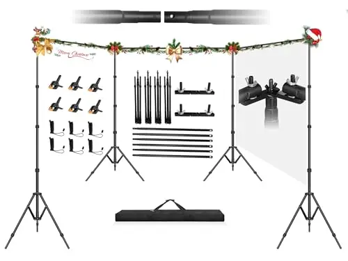 Jiang&Rong 2,6 x 9 m (HxB)/8,5 x 30 Fuß verstellbares Fotohintergrund-Set, Fotohintergrundständer mit 308° drehbarem Anschluss, geeigneter Hintergrundständer für Hochzeiten, Geburtstage, Partys