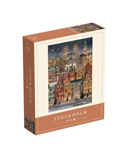 Martin Schwartz ApS Stockholm Stadt Puzzle 500 Teile für Erwachsene – Künstlerisch gestaltet mit Poster und Gebäudeliste, 33 x 47 cm, Karton