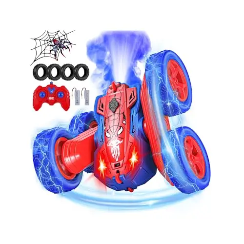 Kssvzz Spider Ferngesteuertes Auto, 2.4GHZ RC Spielzeug Auto für Kinder, RC Stunt Car 360° Flip Offroad mit LED Blinken & Sprühnebel, Spielzeugautos Ferngesteuerte für Jungen ab 3-12