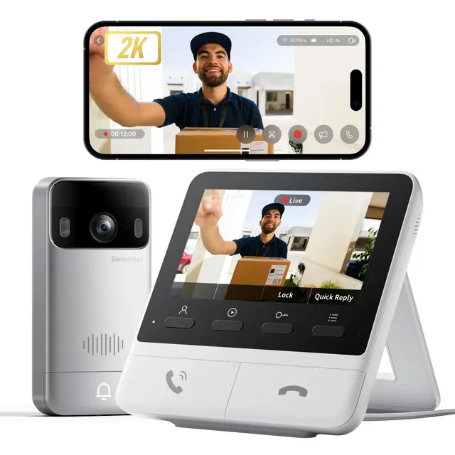 SwitchBot WLAN Türklingel mit Kamera, 2K Video Türklingel mit 4,3 Zoll Farbbildschirm, Smart Türklingel Kamera mit 165° Weitwinkel, 5000 mAh, Zwei-Wege-Audio, Kompatibel mit Alexa
