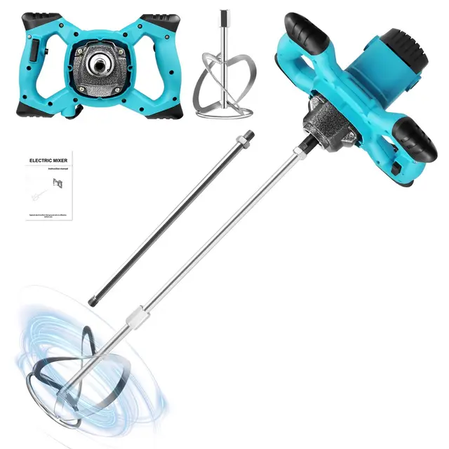Mörtelrührer, Rührwerk 2100W Mörtelrührer Farbrührer, Betonmischer with 6 Speed Drehzahlelektronik, 0-1500 /min, Aluminium Getriebe, M14 Rühreraufnahme, Rührer ø 120 mm für Pulverförmige Bauwerkstoffe