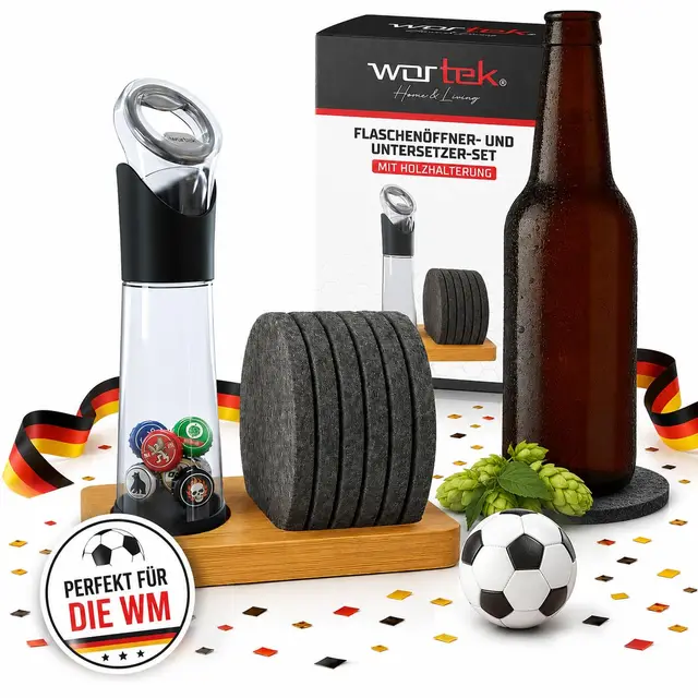 wortek flaschenöffner untersetzer set