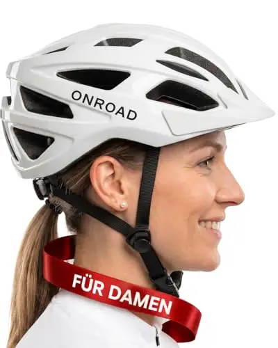 Fahrradhelm Damen ONTOP, E-Bike Helm Damen 300g Leicht mit Sonnenvisier - Fahrradhelm Erwachsene stufenlos verstellbar mit Drehrad, Fahrrad Helm inkl. Insektenschutz & bequemen Kinnpolster