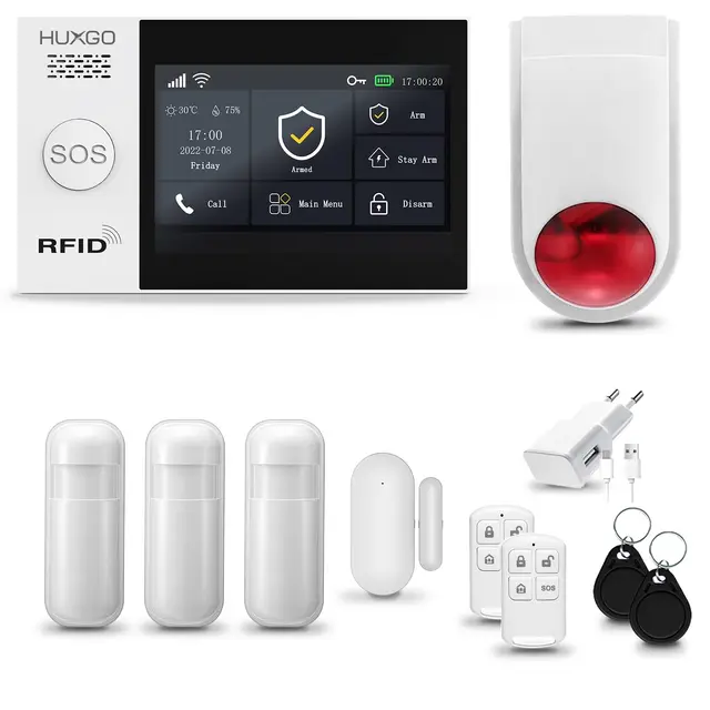 HXA007 Alarmanlage Haus WiFi + GSM mit Funk Sirene | Tuya Smartlife App | Alarm System mit Fenstersensor, 3X Bewegungssensor | Alarmanlage Wohnung, Garage | Smart Home Security
