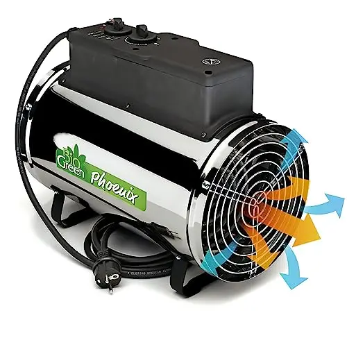 Bio Green Elektro-Gewächshausheizung Phoenix mit 3 Heizstufen bis 2.800 Watt | Thermostat | 460 m³/h Luftumwälzung | Umluft-Modus | spritzwassergeschützt