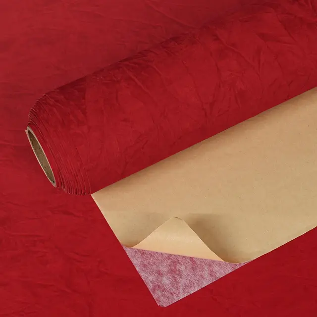 VEELIKE Beflockt Rot Tapete Selbstklebend Dekofolie Filz Selbstklebend Zerknittertem Bordeauxrot Samtstoff Dick Folie für Möbel Schmuckkästchen Schubladen Tapete Schlafzimmer Mädchen 40cm x 300cm