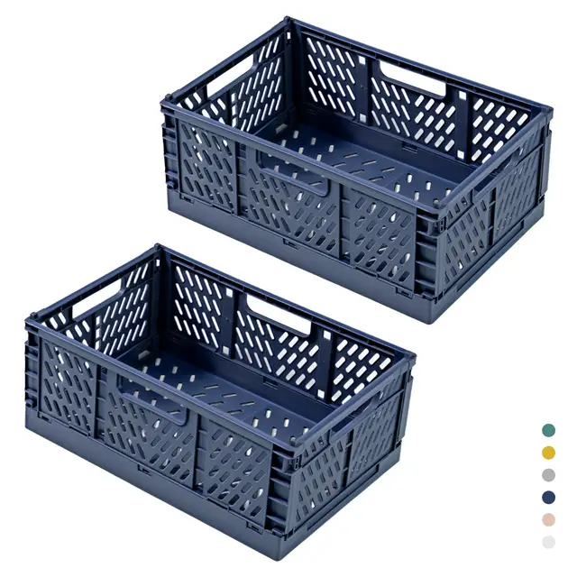 2 Stück Faltbare Kunststoff Aufbewahrungsbox, Einkaufskiste Klappbar, Stabil Klappboxen Faltbar für Küche, Büro, Schlafzimmer, Schrank, Schublade (Blau, 30.5*20*12.5)