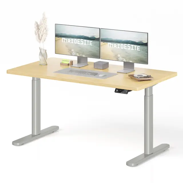 MAIDeSITe Elektrisch höhenverstellbarer Schreibtisch 140x70cm Ovale Beine Stehschreibtisch Energieeffizient, Leise Dualmotoren,Tragfähigkeit 180kg mit 4 Höhenspeicherein und Alarmfunktion-S2 Pro Art