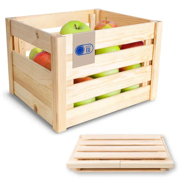 Creative Deco Faltbare Holzkiste Klappkiste mit Schlitzen | 34,5 x 29,5 x 23,5 cm | Einfache Montage ohne Werkzeug | Aufbewahrungsbox Obstkiste Gemüse | Holzbox, Geschenkbox, Spielzeugkiste, Klappbox