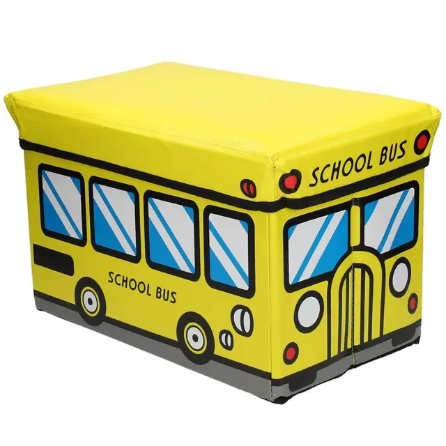 Faltbare Aufbewahrungsbox mit gepolstertem Deckel zum Verstauen und Sitzen mit fröhlichem Motiv (School Bus)
