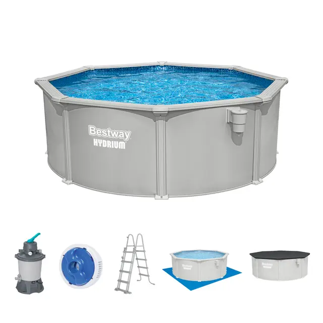 Bestway Hydrium Stahlwandpool Komplett-Set rund 366 x 122 cm Granitgrau