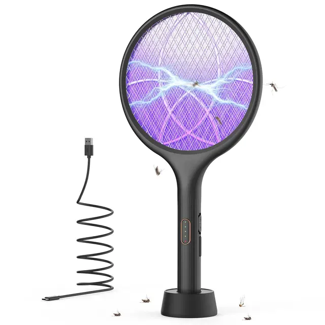 YISSVIC Elektrische Fliegenklatsche extra stark 4000V 2 in 1 USB C mit Akku Aufladbar Elektro Mückenklatsche mit UV Lichtfalle Schwarz 1 STK.