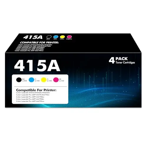 415A Toner Kompatible für HP 415A 415X M479FDW Toner für HP Color LaserJet Pro MFP M479FDN M479FNW M479DW M454DN M454DW W2030A W2031A W2032A W2033A (Mit Chip, Schwarz, Cyan, Gelb, Magenta, 4-Pack)