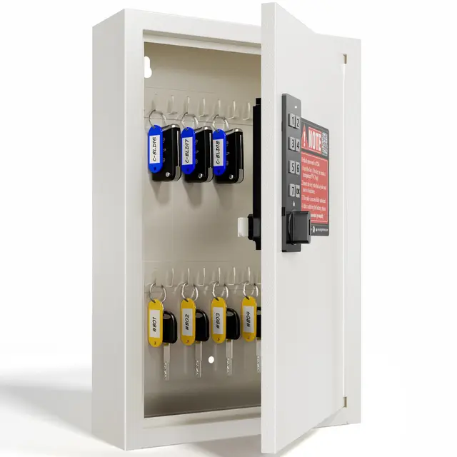 Grimtron Elektronischer Schlüsselschrank Zahlencode für 40 Schlüssel - Wandmontage Schlüsselbox Beige - Privat/Öffentlich/Anti-Peep Modus - Ideales Muttertagsgeschenk