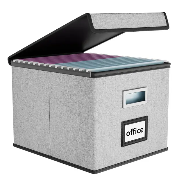 FINEW Stoff Aufbewahrungsbox mit Deckel Grau