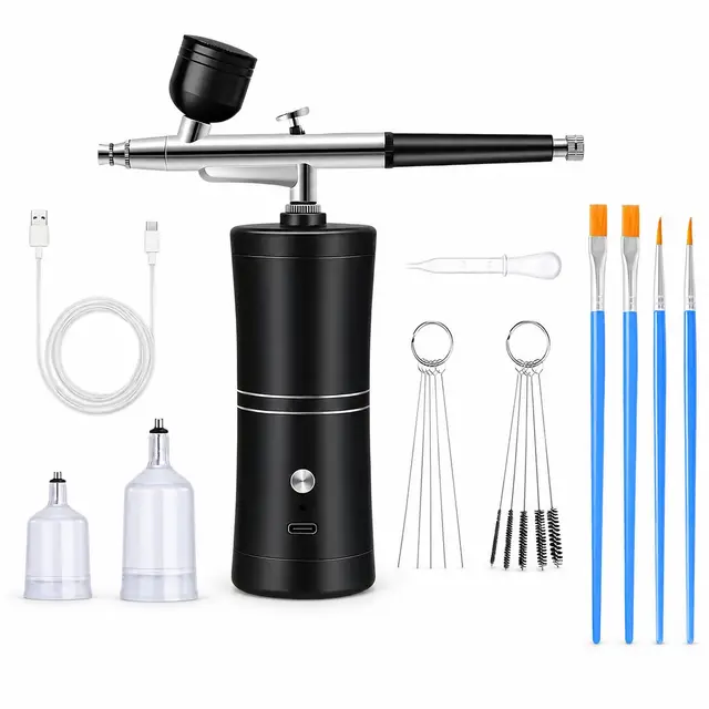 VOBOR Portable Airbrush Set mit Kompressor Kabellos Schwarz