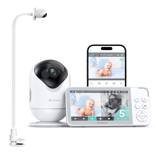 Dr.Care VistaView Smart WLAN Babyphone mit Kamera und Halterung, 5” 1080P HD, 2K Kamera, App-Steuerung, Bewegungs- & Weinen-Alarm, Nachtsicht, 5000mAh, Zwei-Wege-Audio, 390m Reichweite