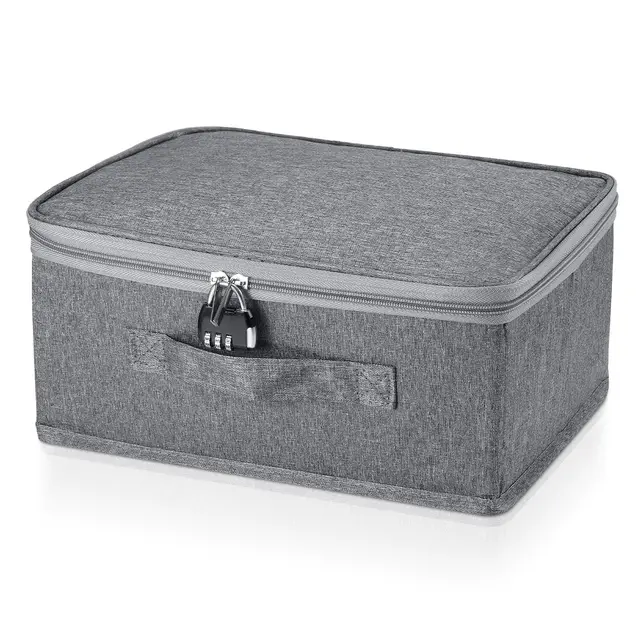 Abschließbare Box, Aufbewahrungsbox mit Deckel Stoff, Kiste mit Zahlenschloss, Abschliessbare Box für Kleidung, Spielzeug(30x20x14 cm)